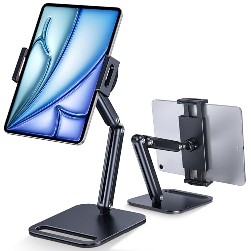 CreaDream Tablet Stand for iPad, Aluminum Tablet Holder with Heavy-Duty Base for Desk, Fully Adjustable Angle, Compatible with iPad Pro Air Mini, Galaxy Tab, Surface Pro, Kindle 4.7''-13", Black - size: High - Two Arm