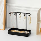 esowemsn 1PC Black Desktop Jewelry Organizer Stand Plastic Earring Holder Keychain Bracelet Holder with Wooden Tray 5 Hooks Necklaces Hanging for Necklaces,Bracelets,Chains,Rings,Earrings,Keys - color: Black