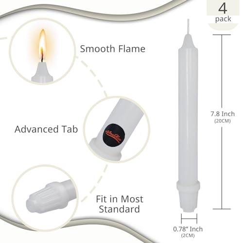 NJAO HOO White Candlesticks 8 Inch Unscented Taper Candle Dripless Handmade Colored Candles for Home Decor Dinner Table Kitchen and Bedroom, 4 Pack - color: White, size: 8 In