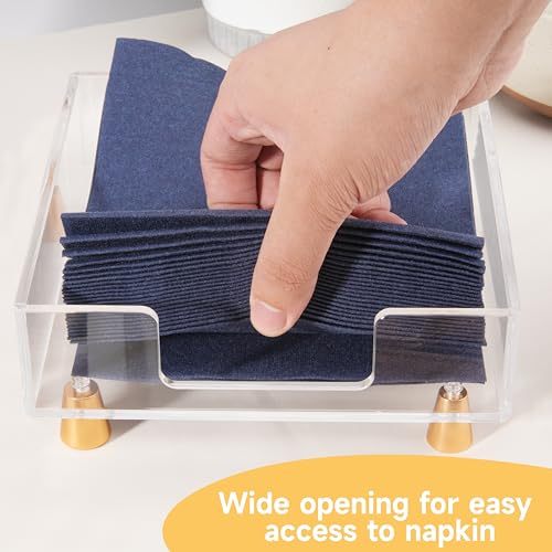 Acrylic Napkin Holder with Feet, LUVCOSY Acrylic Cocktail Napkin Holder, Clear Napkin Tray, Unique Gold Feet Design, Napkin Dispenser for Table, Bar, Kitchen, Dining Room, 7x7 Inches - Square - color: Gold, size: Square