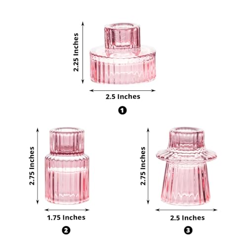 Efavormart Set of 6 Pink Ribbed Crystal Glass 3" Taper Candle Holders, Reversible Mini Votive Tealight Candle Stands - color: Type4