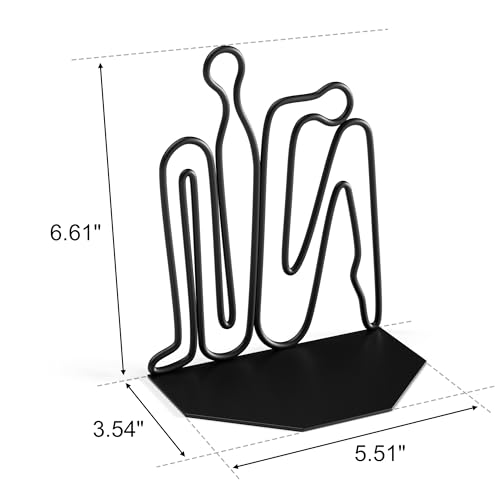Alsonerbay Thinker Decorative Book Ends for Shelves, Metal Novelty Bookends with Non-Slip Base, Heavy Duty Book Stoppers for Home Office Decor (Black, 1 Pair)
