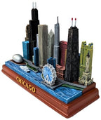 Chicago Skyline Tabletop Sculpture – Rectangular Base City Scene Featuring The Bean, Navy Pier Ferris Wheel & River Boat | Windy City Souvenir Home or Office Décor