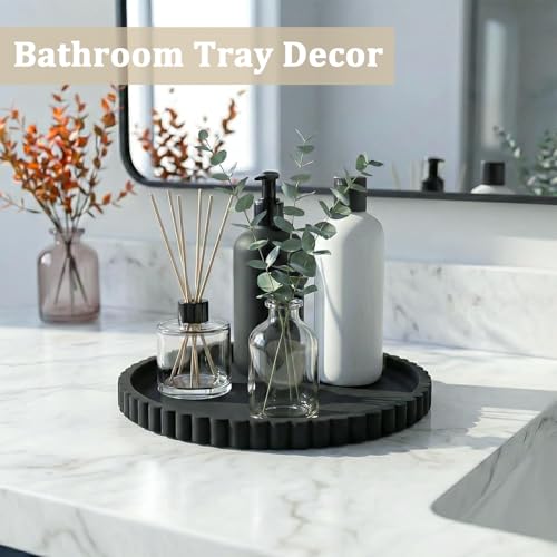 Silicone Bathroom Vanity Tray, Modern Round Decorative Tray for Countertop, Waterproof & Unbreakable Cosmetic Perfume Organizer, Extra-Thick & Sturdy, Easy to Clean Candle Tray (9 Inch, Black) - color: Black, size: 9"