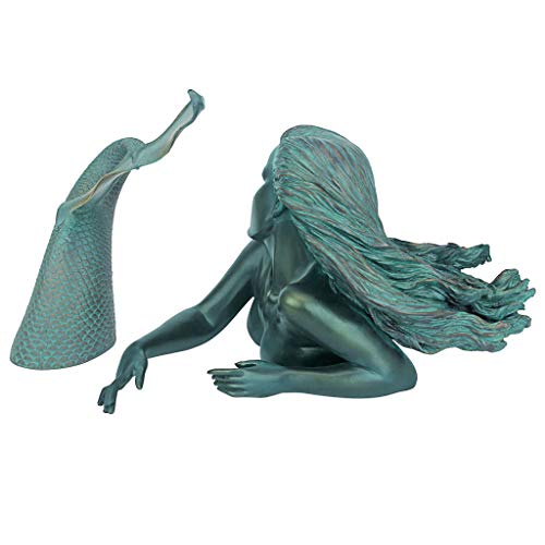 Design Toscano Meara the Mermaid Swimmer Indoor/Outdoor Garden Statue for Patio, Pool or Lawn, 16 Inches Wide, 7 Inches Deep, 7 Inches High, Handcast Polyresin, Green Verdigris Finish