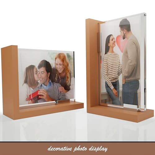 Heavy-Duty Bookends - Set of 2 Decorative Non-Slip Modern Design Book Holder, Crafted Out of Heavy Duty Materials with an Acrylic Picture Display by shoppingaisles® (Brown) - color: Brown