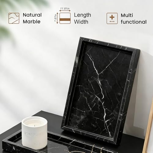 Natural Marble Tray, Stone Tray for Bedroom/Bathroom/Kitchen/Vanity Countertop, Jewelry Tray for Rings Earrings Necklace Bracelet Watch, Room Decor Aesthetic - color: Black Marquina, size: 11.8" x 7.9" x 1.2"