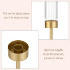 Garvee Gold Hurricane Candle Holders Set of 3, Taper Candlestick Holders with Ribbed Glass Cylinder Sleeves, Elegant Table Centerpiece for Wedding, Birthday, Christmas, Home Decor - size: 3