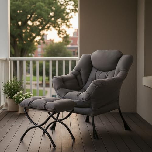 Tiita Lazy Chair with Ottoman, Modern Large Accent Lounge Chair, Leisure Sofa Armchair with Ottoman, Reading Chair with Footrest for Bedroom, Living Room, Dorm Rooms, Garden Dark Grey - color: Dark Grey