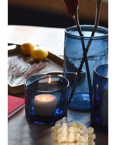 ARIAMOTION Glass Hurricane Candle Holders Bulk for Pillar Blue Seeded Bubbles Cylinder Table Centerpiece Modern Rustic Vases Home Decor 10" 7" 4" Set of 3 - color: Bubbles Blue, size: H10", H7", H4" Set of 3