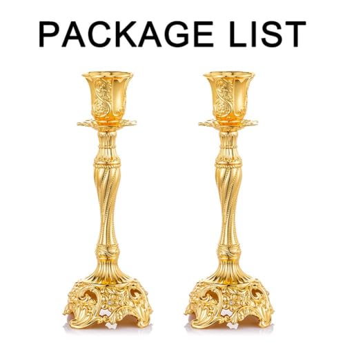 Sziqiqi Gold Candlestick Holders Set of 2 Taper Candle Holders Deluxe Ornate Candle Holders for Shabbat Taper Candles, Candle Centerpiece, Wedding Candles, Christmas Candle 7.4inch - color: Gold