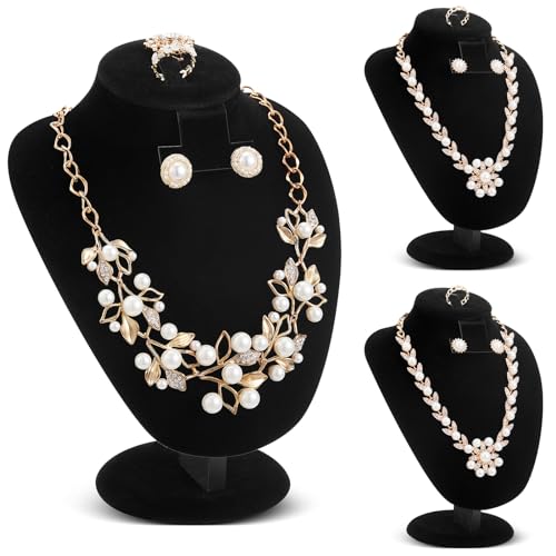 Youyole 3 Pcs Black Velvet Jewelry Display Necklace Earrings Ring Display Stand Jewelry Bust/mannequin for Vendors Selling and Shows - color: Black, size: Velvet