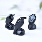 Natural Obsidian Crystal Raven Statue 2" Healing Crystal Handmade Sculpture Lucky Guardian Pocket Statues Reiki Meditation Office Home Decoration Gift - color: Obsidian