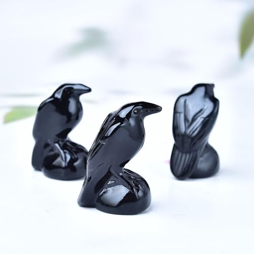 Natural Obsidian Crystal Raven Statue 2" Healing Crystal Handmade Sculpture Lucky Guardian Pocket Statues Reiki Meditation Office Home Decoration Gift - color: Obsidian