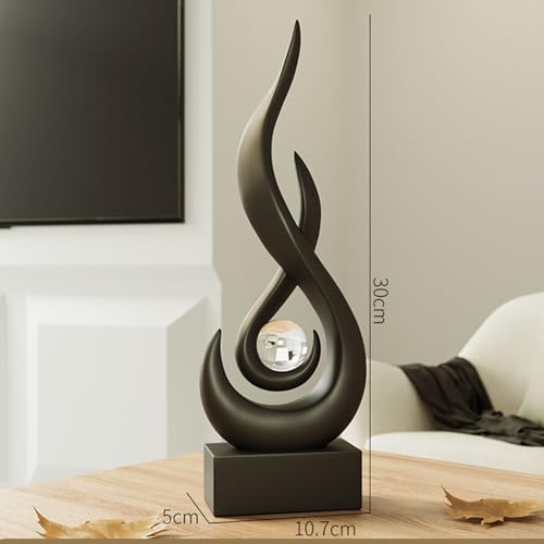 Modern Flame Sculpture Decor Flame Statue with Glass Ball Resin Abstract Art Figurines Centerpiece Sculpture for Home Decor Living Room Stand Coffee Table Office Decor (Medium Black) - color: Medium Black