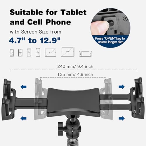 Tablet Mount for Truck, Car Tablet Holder Heavy Duty Super Suction Cup/Adhesive Base iPad Stand for Dash Windshield Wall Vehicle Desk, 360° Metal Bracket for 4.7-12.9" iPad Pro/Air/Mini/Galaxy