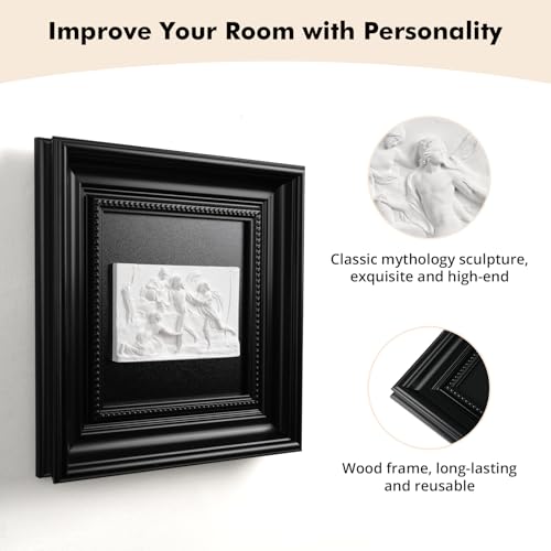 FOLKOR LIFE Framed Black and White Wall Art Sculpture for Modern Classical Decor, Antique Greek Mythology Framed Plaster Relief Hanging Sculpture for Living Room, Hallway, Office Decor, New Home Gift - color: Figure 3