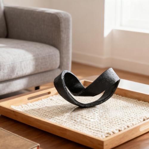 Modern Black Geometric Sculpture, Black Knot Home Accent Decor, Multi-Angle Abstract Art Statue for Coffee Table, Bookshelf, Living Room, Office - Resin Artistic Knot Decor for Home and Office - color: Black
