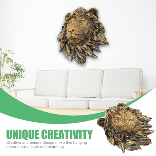 Veemoon Lightweight Lion Head Wall Decor Lion Head Wall Mount Sculpture Resin Hanging Animal Stuate Bronze Animal Plaque Home Ornament Fake Beast Decorations for Farmhouse Plaque(20 * 23 * 9.5cm)