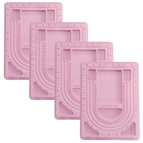 MIAO YUAN 4PCS Pink DIY Hand String Necklace Design Plates,Beaded Measuring Board Tray for Jewelry Bracelet Making,Flocking Dial Panel Tool for Beading - color: Pink