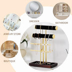 modern T-shaped jewelry rack, jewelry tower, gold metal, square ceramic base decoration display tower, necklace, bracelet, ring storage rack (2-layer black velvet) - style: 2-layer black velvet