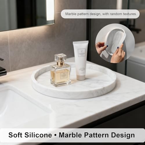 Silicone Bathroom Tray - 9-Inch Round Vanity Tray, Suitable for Candles, Perfumes, Soap Dispensers (Marble White) - color: Marble White