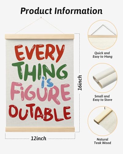 FGFK Everything is Figureoutable Colorful Inspirational Wall Art Poster Hanger Frame, Motivational Positive Affirmations Canvas Prints Framed Wall Decor for Office Classroom Home, 12x16 Inch - color: Colorful