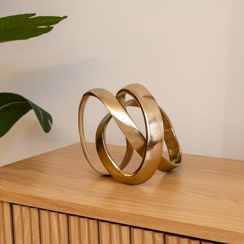 JONATHAN Y Chamberlain Abstract Ribbon Knot Sculpture, 8" x 8" x 7" Gold Aluminum Tabletop Art Decor for Bookshelf, Desk or Coffee Table, Modern Home Decoration DEC1000C - color: Gold