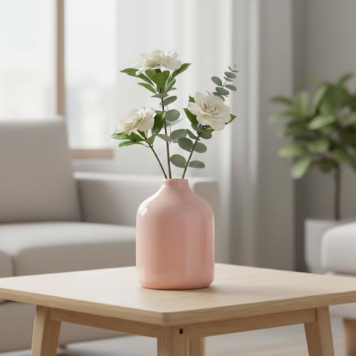 Sunddo Cute Pink Vase for Flowers - 5 Inch Small Ceramic Vase for Flowers, Modern Minimalist Decorative Vases Home Decor, Office Desk, Window Sill Decor, Valentine's Day Gift - color: Pink, size: 5 inch