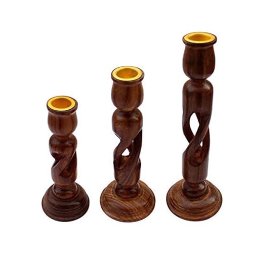 Wooden Candle Holder Set of 3 Pcs - Living Room Decor for Elegant Home Ambiance - Handcrafted Rustic Candle Holders for Holiday Table Centerpiece and Sister Gifts Ideas (Jali)