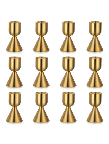 NUPTIO Gold Candlestick Holder Bulk: Set of 12 Brass Taper Candle Stick Holders - Small Aluminium Candleholder for Thanksgiving Birthday Christmas Decor - size: Style 1