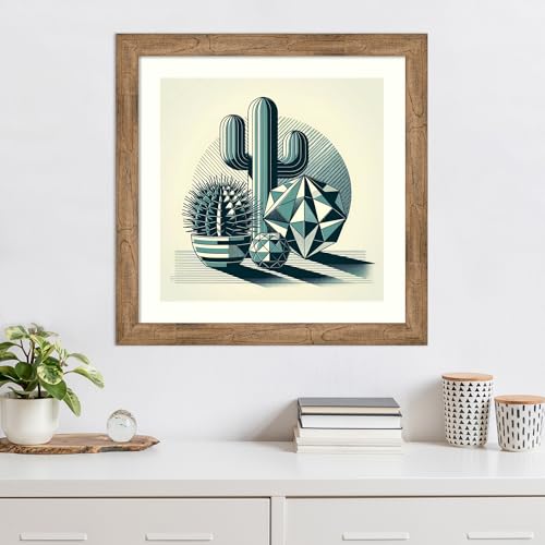Amanti Art Framed Wall Art Print 28x28 Succulents in Angled Vases by David Galan, Abstract Wall Art, Modern Contemporary Decor, Medium Poster Painting Artwork for Living Room, Bedroom, Bathroom, - color: Owl Brown Narrow, size: 28"L x 28"W