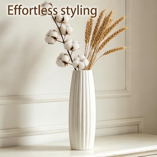 12 Inch White Vase Ceramic Flower Vase, Tall Vases for Pampas Grass, Home Decor, Modern Textured Vases for Living Room Decorations,Table Centerpieces,Shelf,Farmhouse Small Ceramic Vase - style: Shape 7