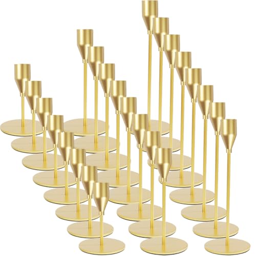Matte Gold Candle Holders Bulk Painted Gold Metal Candlesticks Fit 0.8 Inch Taper Candles Decorative Metal Candelabra for Wedding Home Holiday Anniversary Party Dinning Table Decors (Set of 24) - size: 24 pcs