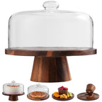 Acacia Wood Cake Stand with Glass Lid – 12" Magnetic Base, Detachable Serving Tray for Cake, Cheese, Charcuterie, Snacks & Desserts – Wooden Cake Holder for Parties & Kitchen Display