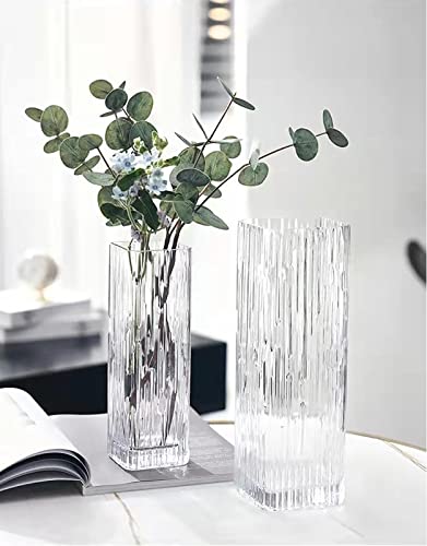 Modern Minimalist Glass Square Vase, Crystal Glass Vase, White - color: White