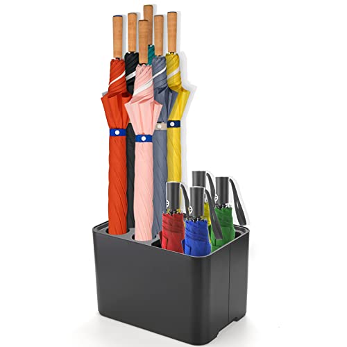 Elsjoy Black Umbrella Stand, Entryway Umbrella Organizer, Compact and Efficient with Removable Drip Tray, Holds 10 Umbrellas - color: Black