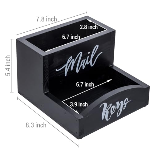MyGift Urban Modern Mail Holder and Key Organizer Tray in Black Stained Solid Wood Finish, Entryway Storage Catchall with Cursive Mail and Keys Word Design, Office Desktop Organizing Bin - color: Coal Black
