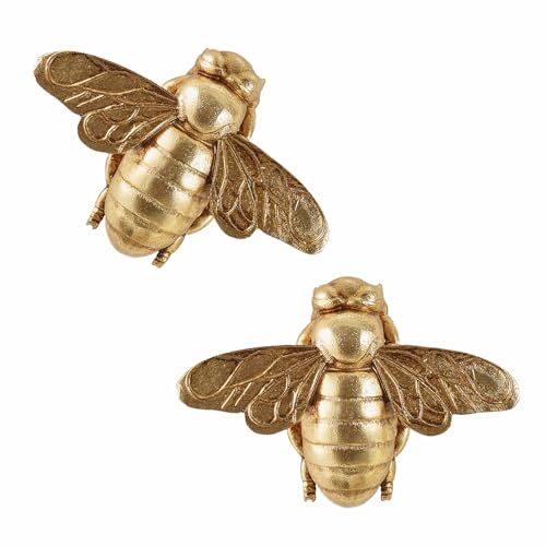 Gold Honey Bee Wall Arts Decor Insect Animal Wall Sculpture Resin Honeybee Home Hanging Decoration for Living Room Bedroom Bathroom Dining Room Kitchen Housewarming Gifts Indoor Outdoor Décor