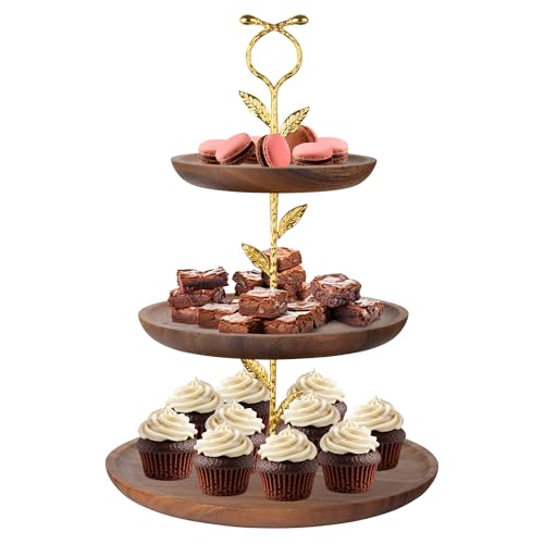Perco 3 Tier Wooden Cupcake Stand, Walnut Wood Tiered Display Stand for 20 Cupcakes – Rustic Dessert Table Display Set, Tiered Serving Tray for Weddings, Birthdays, Baby Showers & Events - color: Walnut Wood