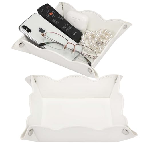 Valet Tray for Men Women 2 Pack - PU Leather Travel Catchall Tray Organizer - Desk Bedside Nightstand Storage Box for Jewelry Key Phone Remote Controller Wallet Watch Glasses Readers -White - color: White
