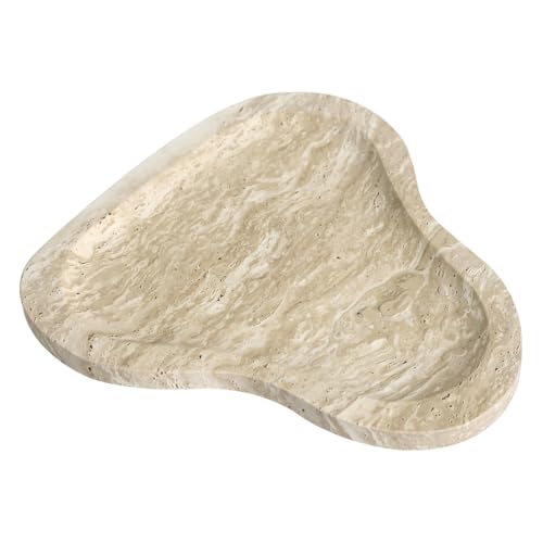 Natural Marble Oval Jewelry Dish, Trinket Tray for Ring & Earring Holder, Vanity/Nightstand Decor with Unique Natural Veins, Gift for Women/Mom/Daughter - color: 021-White Travertine, size: 9.1"L x 9.1"W x 0.7"H