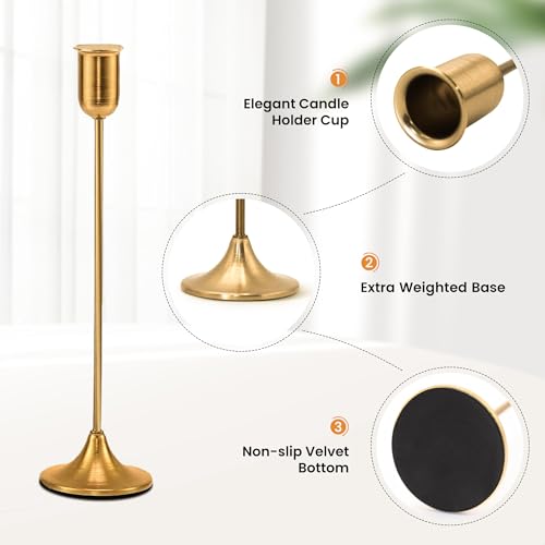6 Pcs Brass Gold Candle Holders Set, Candelabra Tall Candle Stand, Metal Taper Candlestick Holders for Dining, Table Centerpieces & Vintage Home Decor– Housewarming Gift, Mantel Decor - color: Gold (6 Pcs)