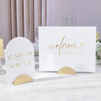 UNIQOOO 10 Pack 3.3" Arch Gold Wood Stand with 1/8" Slot, for Wedding Acrylic Table Number Sign, Wedding Display Stand, Card Holder, Great for Bar Menu, Retail Sign, Party and Events - color: Acrh Gold Wood