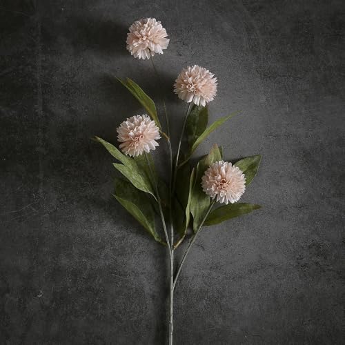 VIERENA 6 Pcs Faux Silk Pompon Mum Artificial Flowers for Vase -27", Bulk Fake Chrysanth Branches with Stems for DIY Bouquet Centerpieces Wedding Fillers Arrangements Shower Decorations (Beige) - color: Beige