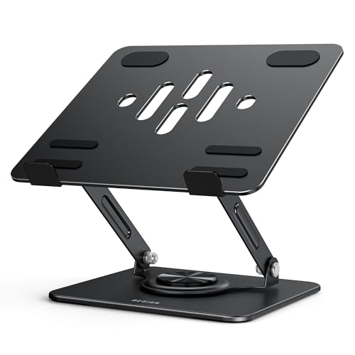 BESIGN LS11 Laptop Stand with 360° Rotating Base, Ergonomic Adjustable Notebook Riser, Foldable Computer Holder Compatible with 10-14" Laptops (Black)