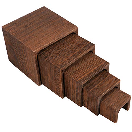 MOOCA 5-Piece Wooden Jewelry Display Risers - Multi-Function Retail Stands for Rings, Watches, Necklaces, Bracelets, and More - Various Heights, Brown Color - color: Brown N Shape, 5 Pieces