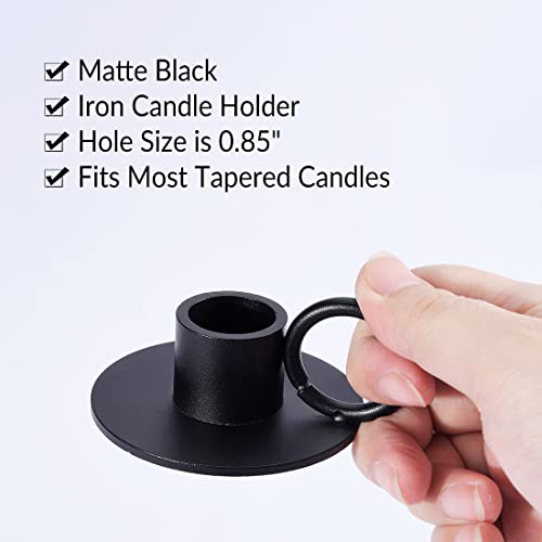 2PCS Black Taper Candle Holders with Round Handle, Matte Iron Candlestick Holders Centerpieces for Home Decoration, Wedding Anniversary, Party, Housewarming Gifts. - size: Round with Handle