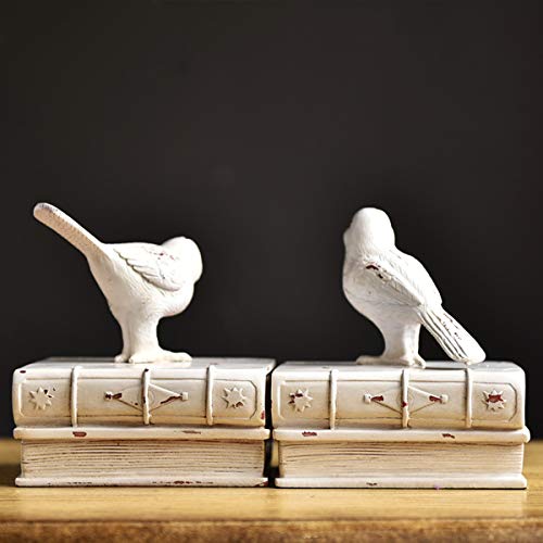 Home Decorative White Birds & Books Vintage Design Resin Bookshelf Bookends,Paper Weights, Book Ends,Bookend Supports, Book Stoppers, Set of 2