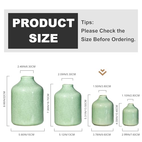 Sunddo Ceramic Flower Vase, 5 Inch Small Cute Green Vase for Centerpieces, Modern Farmhouse Bottle for Living Room, Table, Book Shelf, Window Sill, Bedroom, Office Desk Decor - color: Green, size: 5 inch